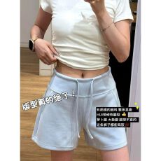 批发【广州紧赛人棉空气层280克】夏季薄款蓝色抽绳运动<b class='q'>短裤</b>女