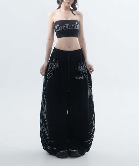 아메리칸 웃음 하 바람 핫픽스 와이드 레깅스 바지 검정색 루즈핏 스트리트 댄스 트렌드 캐주얼 바지 슬림해 보이는 부드럽다 롱 코트