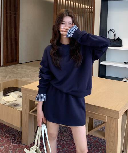 빅 사이즈 세트 캐주얼 패션 고급 센스 miu 부서 후드티 치마 투피스 세트