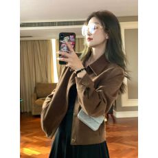 批发美拉德麂皮绒外套女短款2026春秋新款复古宽松小个子薄款夹克上衣