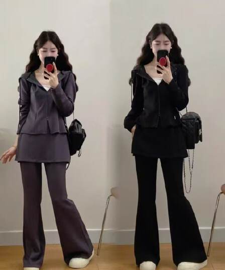 모방 면 사선 무늬 당겨 프레임 250그램 빅 사이즈 mm 봄 가을 여성 레저 스포츠 슈트 새로운 패션 투피스 세트