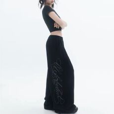 批发美式<b class='q'>嘻哈</b>街舞抽绳爆闪烫钻阔腿卫<b class='q'>裤</b>女慵懒风垂感宽松休闲爵士跳舞