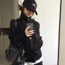 批发（高品质） 黑色立领麂皮绒外套女新款显瘦休闲百搭机车夹克