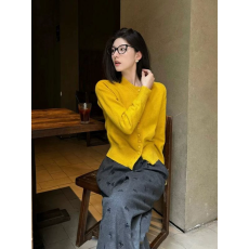 批发小众慵懒风黄色长袖毛衣<b class='q'>针织</b>衫女装秋冬新款韩系宽松<b class='q'>圆领</b><b class='q'>开衫</b>上衣