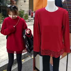批发蕾丝德绒中长款内搭打底衫女2025新款秋冬洋气遮屁股长袖<b class='q'>t</b><b class='q'>恤</b>上衣