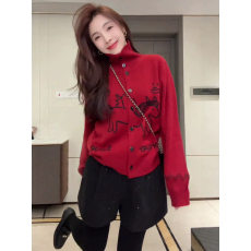 批发韩系高领毛衣开衫<b class='q'>外套</b>女2025新款秋冬季高级感超好看厚款针织上衣