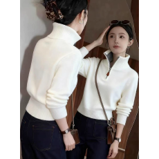 批发极简风半拉链高领长袖<b class='q'>针织</b>衫女2025冬季新款高级感独特绝美上衣潮