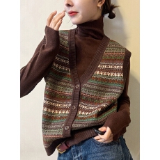 批发2025冬季高级感小众复古提花针织马甲韩版<b class='q'>休闲</b>百搭内搭打底上衣女