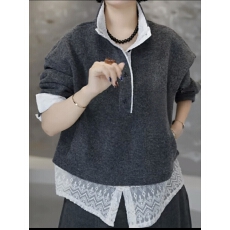 批发时尚设计感蕾丝拼接厚款假两件卫衣