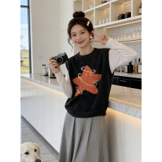 批发韩系设计感星星圆领马甲2025年秋冬新款大码气质显瘦减龄百搭上衣