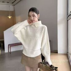 批发高领麻花收腰蝙蝠<b class='q'>长袖</b>毛针织衫上衣高级感