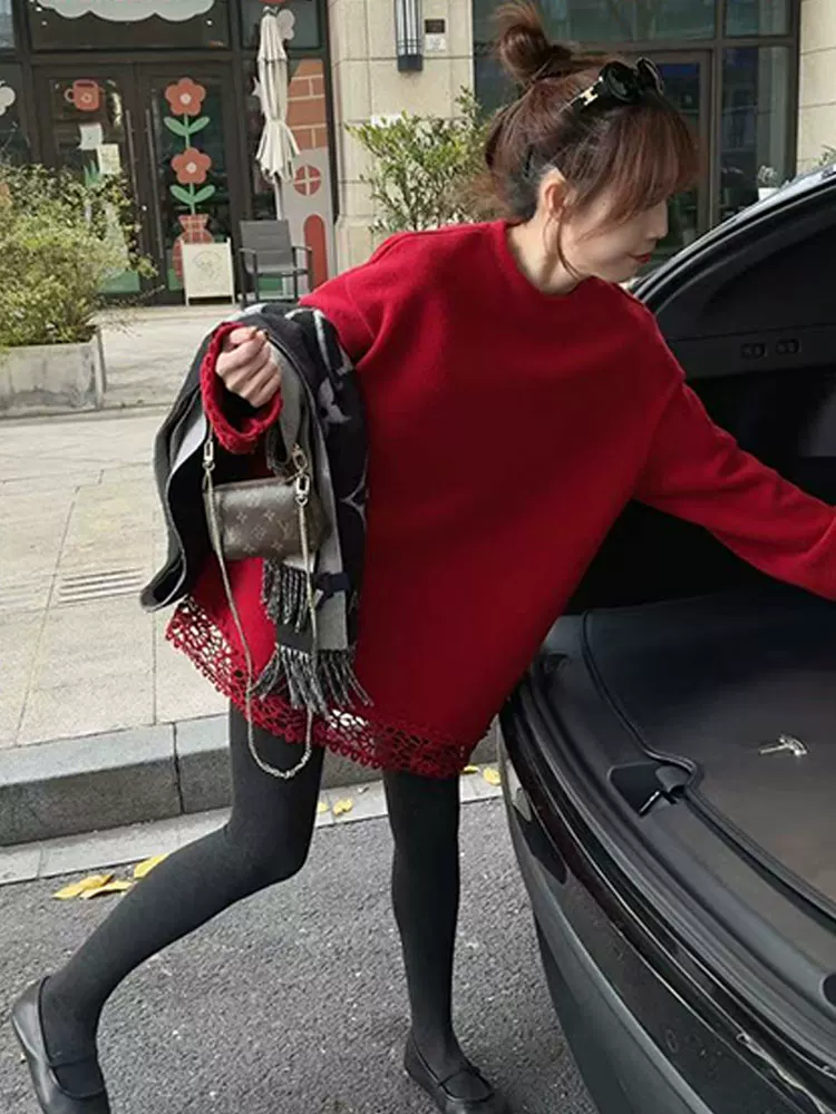 빨간색 없음 모자 후드티 루즈핏 느긋한 바람 여자 중간 롱 코트 표지 방귀 맨위 가을 겨울