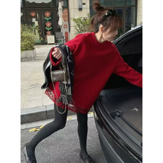 批发红色无帽<b class='q'>卫衣</b>宽松慵懒风<b class='q'>女</b>中长款遮屁上衣秋冬