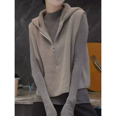 批发纯色无袖针织马甲2026春季新款连帽设计感马夹上衣女