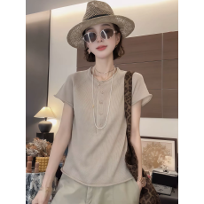 批发圆领插肩短袖冰丝T恤女2026新款夏季半开扣套头针织衫宽松薄上衣