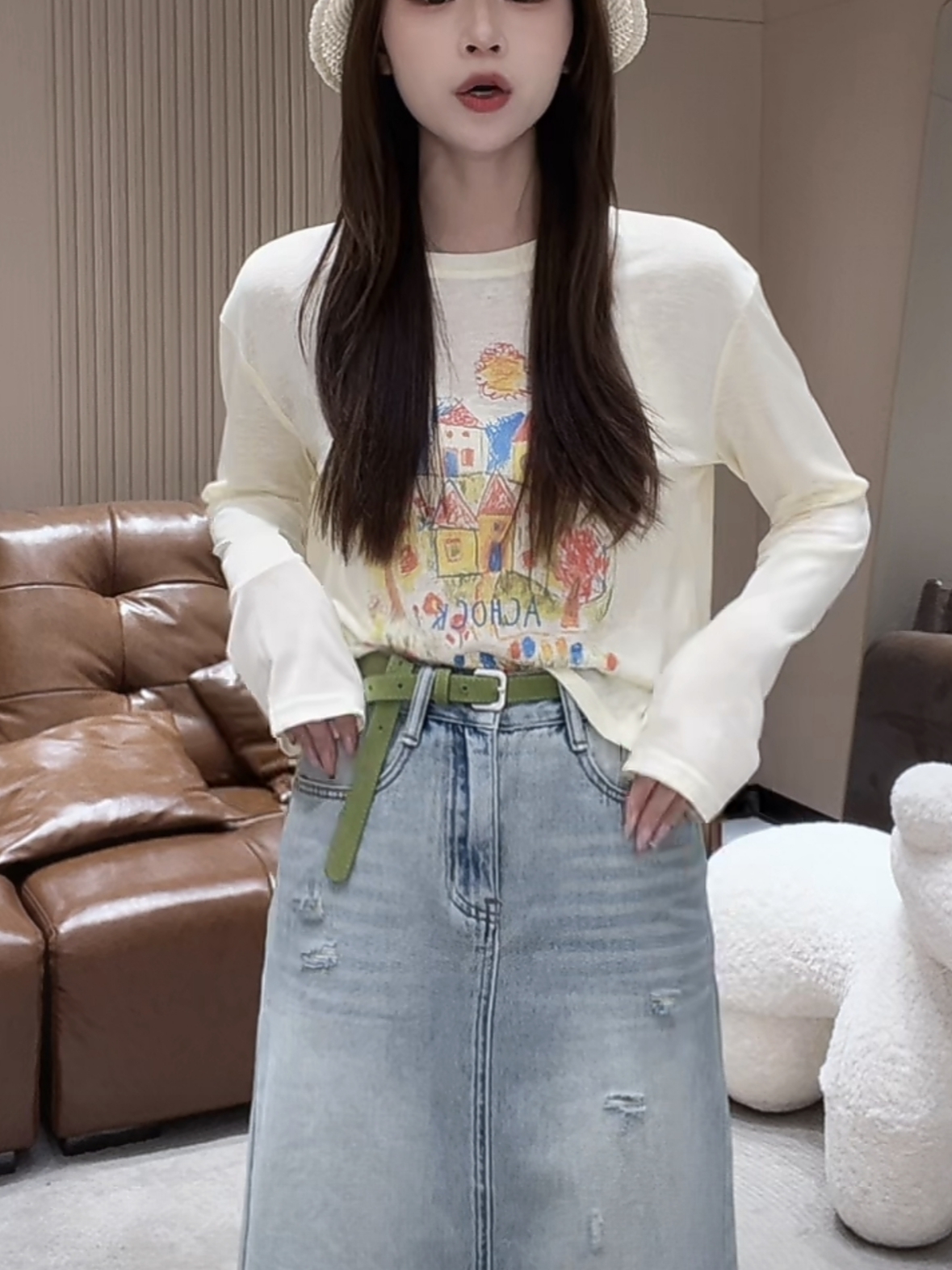 따뜻한 계절 여름 단색 꽃 낙서 패션 슬림해 보이는 차가운 긴팔 자외선 차단