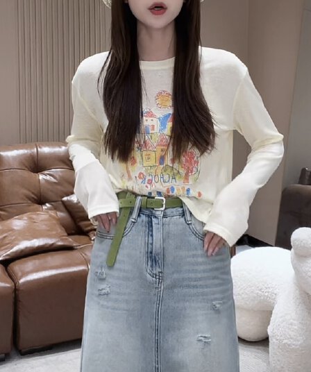 따뜻한 계절 여름 단색 꽃 낙서 패션 슬림해 보이는 차가운 긴팔 자외선 차단