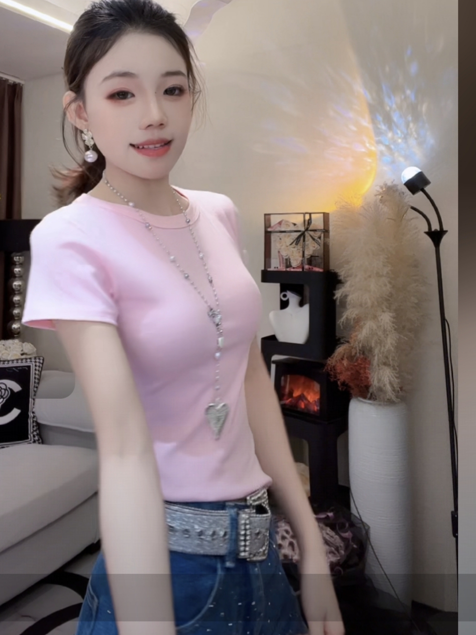 반팔 티셔츠 여성 허리 수축 슬림해 보이는 맨위