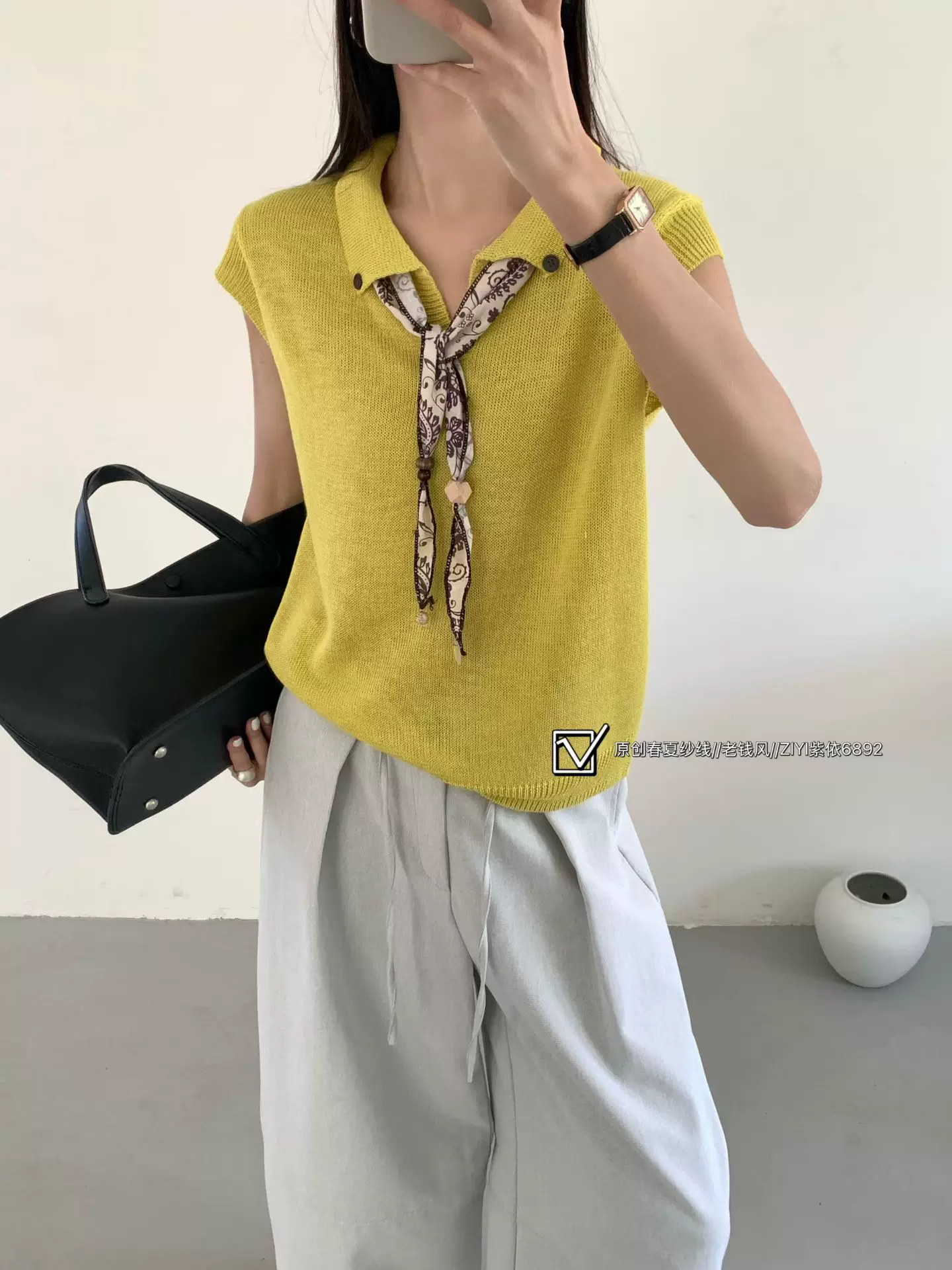 나비 넥타이 스카프 POLO 셔츠 레이스업 스카프 하프 문 襟 높음 지혜 오래된 돈 센스 니트 스웨터 여성