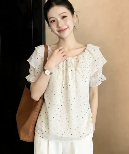 여름 작은 청신 그라데이션 색상 그리고 종이 실 차가운 센스 Feifei 소매 조끼 니트 스웨터 한국 스타일 연령 감소 맨위 여성 라운드 넥