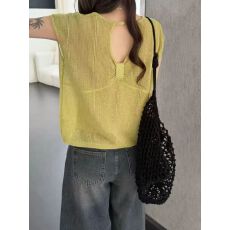 批发蝴蝶结镂空露背冰丝<b class='q'>针织衫</b>2026夏季新款女装娃娃衫潮