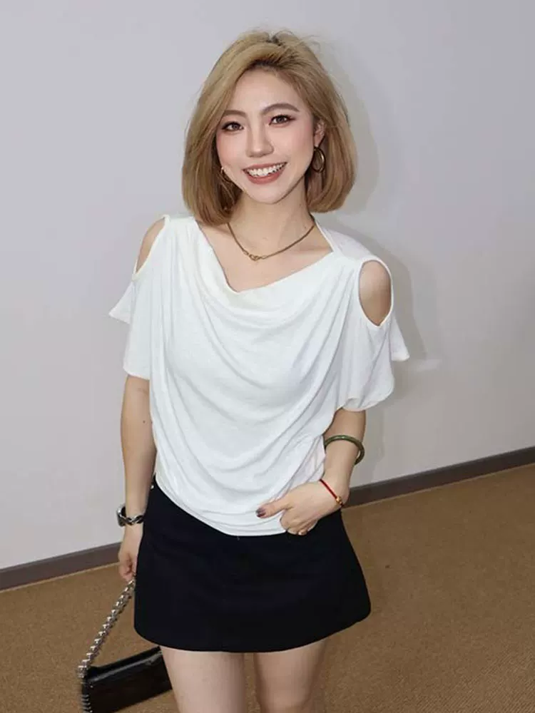 오프숄더 반팔 티셔츠 여성 의류 2026 년 여름 새로운 맨위