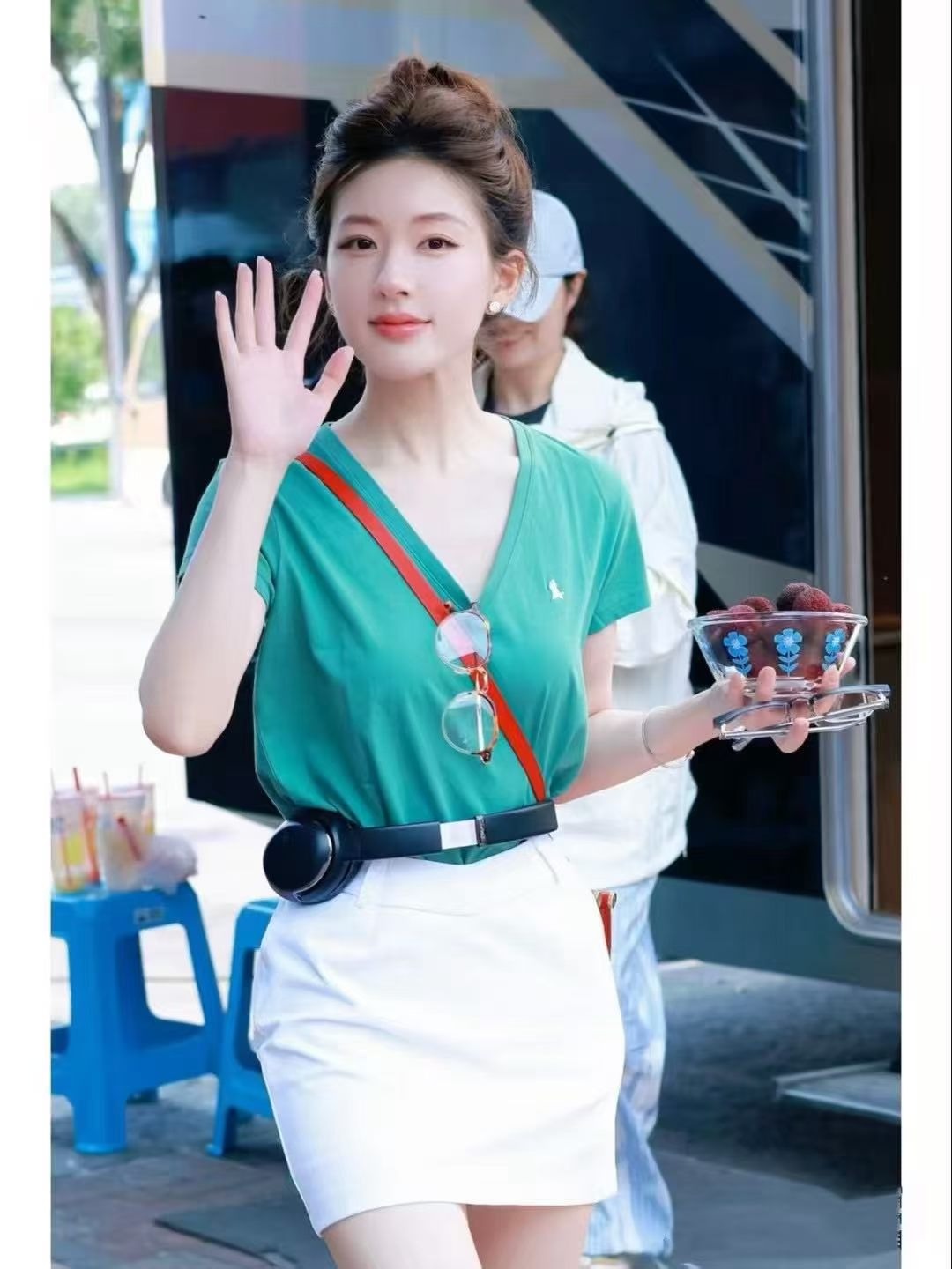 쉬 연구 이슬 생각하기 같은 단락 옷 녹색 티셔츠 여성 의류 긍정적 인 어깨 V넥 맨위 몸매 가꾸기 쇼트 스타일 여름