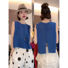批发后背开叉圆领无袖<b class='q'>马甲</b>女夏外穿薄款背心