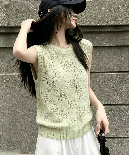 한 부서 레트로 홀로우 아웃 민소매 조끼 여성