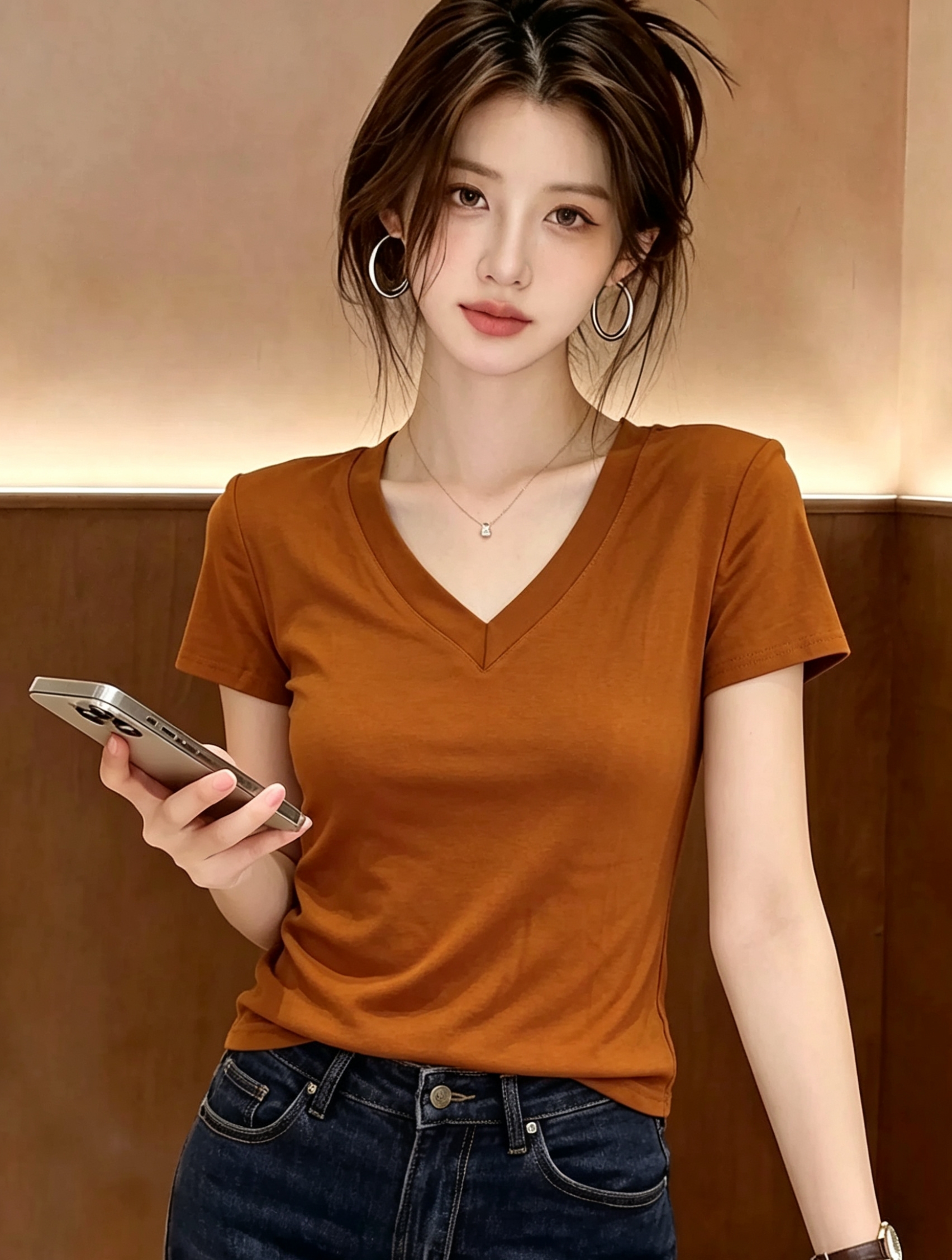 여름 새로운 V넥 반팔 티셔츠 여성 긍정적 인 어깨 반팔 작은 대중 쇼트 스타일 맨위 서비스