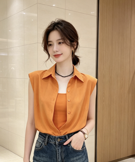 한 부서 패션 POLO 칼라 민소매 여성 셔츠