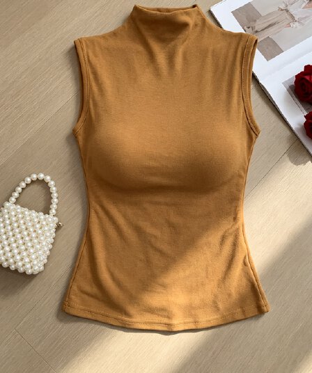 반하이넥 민소매 조끼 티셔츠 여성 유럽과 미국 ins 타이트 핫걸 맨위