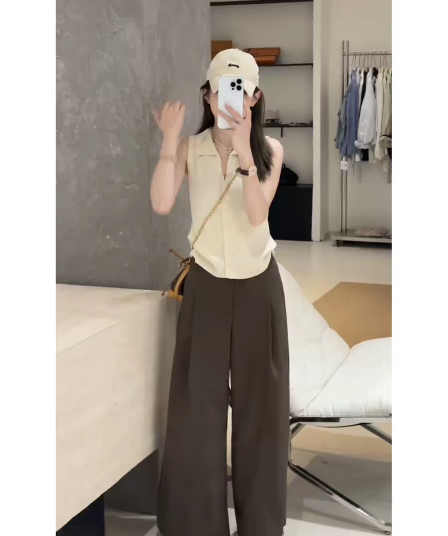 프랑스식 폴로 칼라 주황색 니트 조끼 여성 여름 외출용 2026 새로운 몸매 가꾸기 민소매 POLO 셔츠 맨위