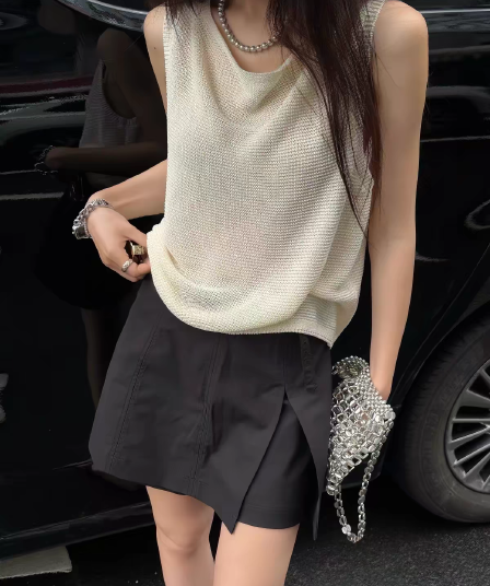 품격 말뚝 더미 흔들다 칼라 민소매 니트 조끼 여성