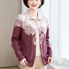 批发<b class='q'>妈妈</b>装针织开衫<b class='q'>中老年</b>女装纽扣加厚宽松外套宽松翻领奶奶上衣