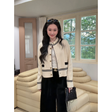 批发黑白条纹立领毛针织衫女秋季毛衣开衫外套上衣