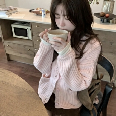 批发早秋新款针织衫上衣女长袖<b class='q'>文艺</b><b class='q'>范</b>纯色毛衣开衫外套