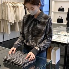 批发<b class='q'>牛仔</b>拼接翻领条纹针织衫女秋季2026新款大码女装胖mm开衫<b class='q'>外套</b>上衣