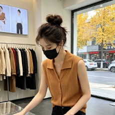 批发洋气减龄气质南瓜橘韩系POLO领针织衫吊带背心夏季绝美显瘦上衣