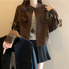 批发洋气圆领短款长袖衬衫外套减龄套装复古条纹吊带<b class='q'>背心</b>秋<b class='q'>两件套</b>