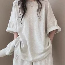 批发<b class='q'>韩版</b>休闲运动风套装女夏季宽松减龄抽绳短袖包臀A字短裙两件套潮