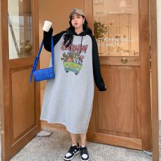 批发仿棉华棉复合<b class='q'>牛奶</b><b class='q'>丝</b>【290克秋季宽松肥胖长款连帽插色卫衣<b class='q'>连衣裙</b>