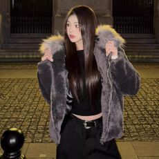 批发冬季新款短绒毛领连帽<b class='q'>夹克</b><b class='q'>男</b>女美式复古宽松加厚保暖情侣毛绒外套