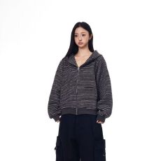 批发美式高街设计连帽条纹拉链<b class='q'>卫衣</b>女秋冬<b class='q'>潮牌</b>高级感小众宽松休闲外套