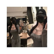 人棉磨毛圆领系带长袖打底衫女冬季韩系设计感保暖上衣