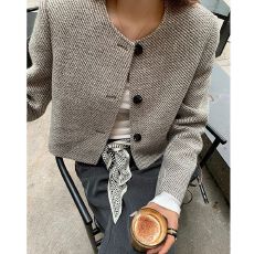 批发小香风短外套女秋季斜纹韩系<b class='q'>修身</b>松弛慵懒复古气质上衣