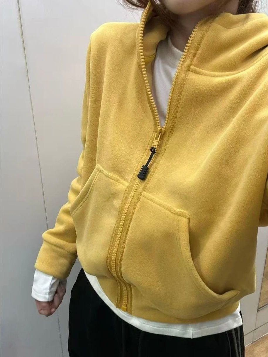 高级加绒加厚连帽双面奥粒绒外套2025百搭新款冬季开衫小个子上衣