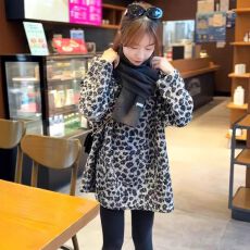 批发原版面料毛圈绒豹圆领中<b class='q'>长款</b><b class='q'>卫衣</b>女2025新款秋冬加厚宽松上衣