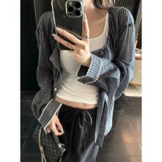 批发superniniyy 格子花序&设计款领口抽绳袖口蕾丝边<b class='q'>防晒衫</b>上衣外套