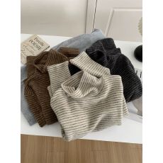 批发【原版面料】<b class='q'>韩版</b>慵懒软糯高领磨毛打条纹底衫女秋冬加厚上衣